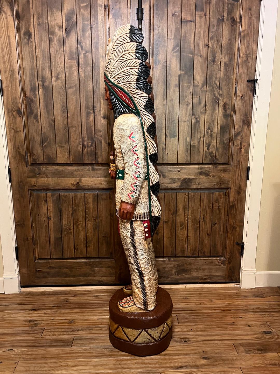 John Gallagher 6 Ft Cigar Store Indian Carved Wooden Statue