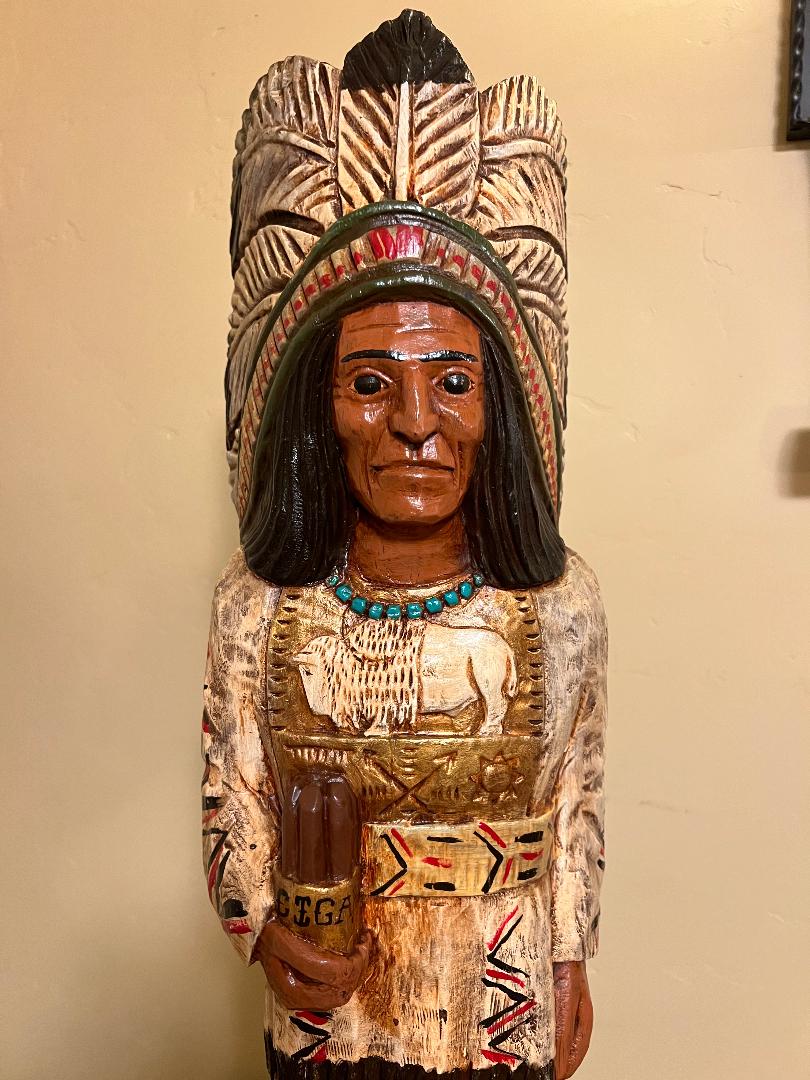 John Gallagher 3 Ft Cigar Store Indian Carved Wooden Statue White Buffalo