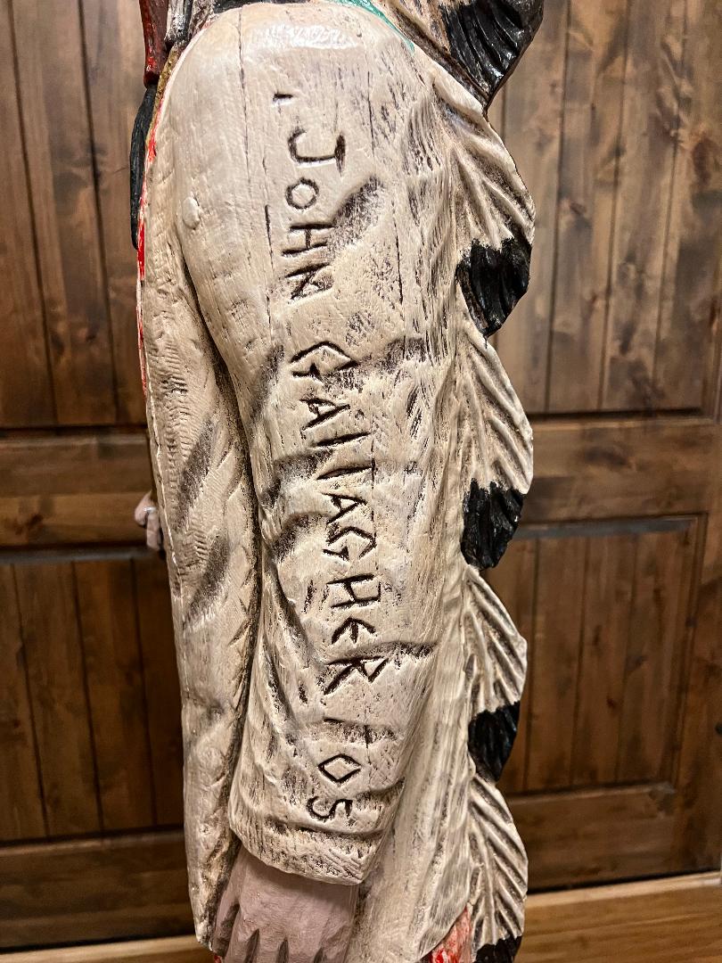 John Gallagher 6 Ft Cigar Store Indian Carved Wooden Statue 2005