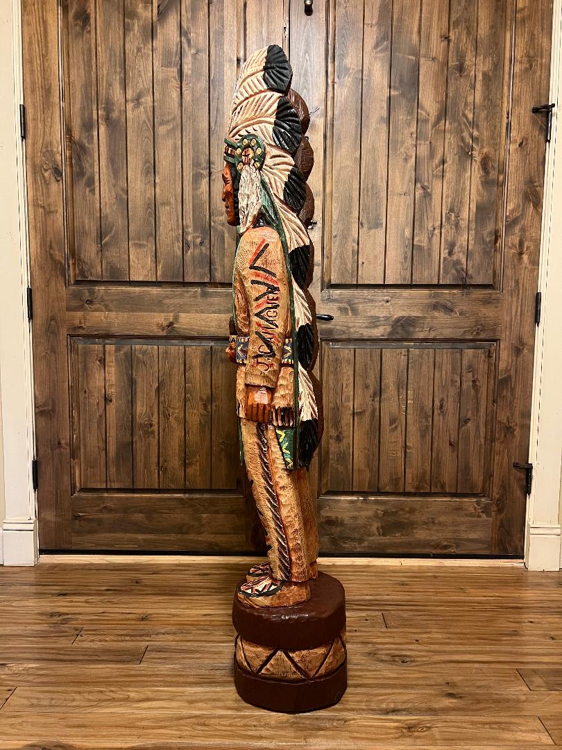 John Gallagher 5 Ft Cigar Store Indian Carved Wooden Statue