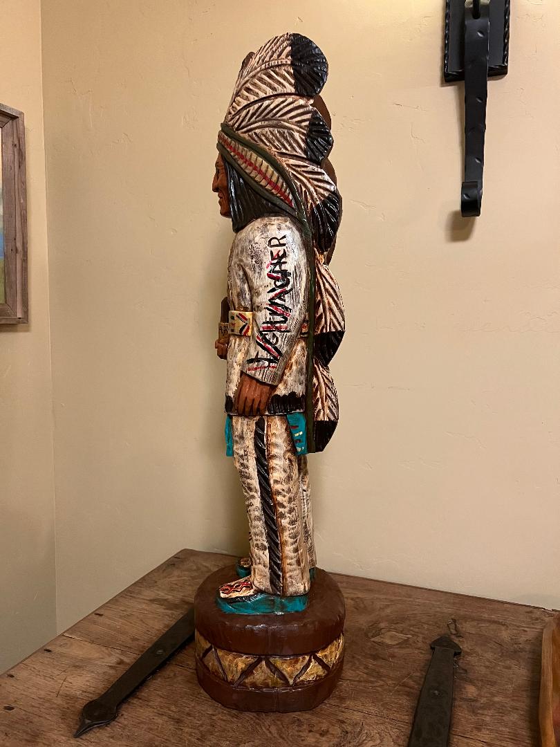 John Gallagher 3 Ft Cigar Store Indian Carved Wooden Statue White Buffalo