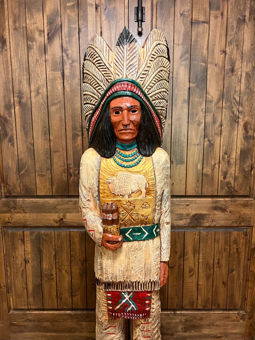 John Gallagher 6 Ft Cigar Store Indian Carved Wooden Statue