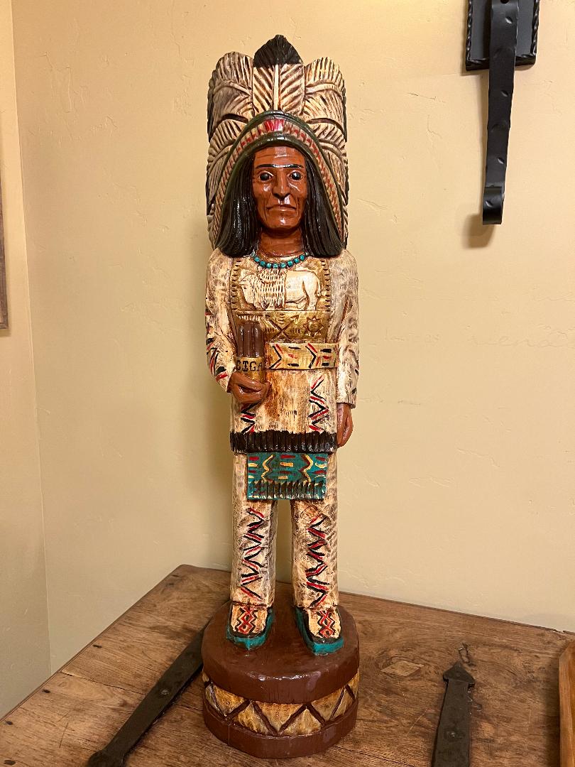John Gallagher 3 Ft Cigar Store Indian Carved Wooden Statue White Buffalo