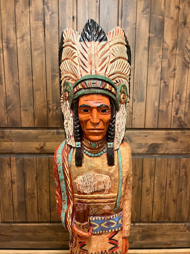 John Gallagher 5 Ft Cigar Store Indian Carved Wooden Statue
