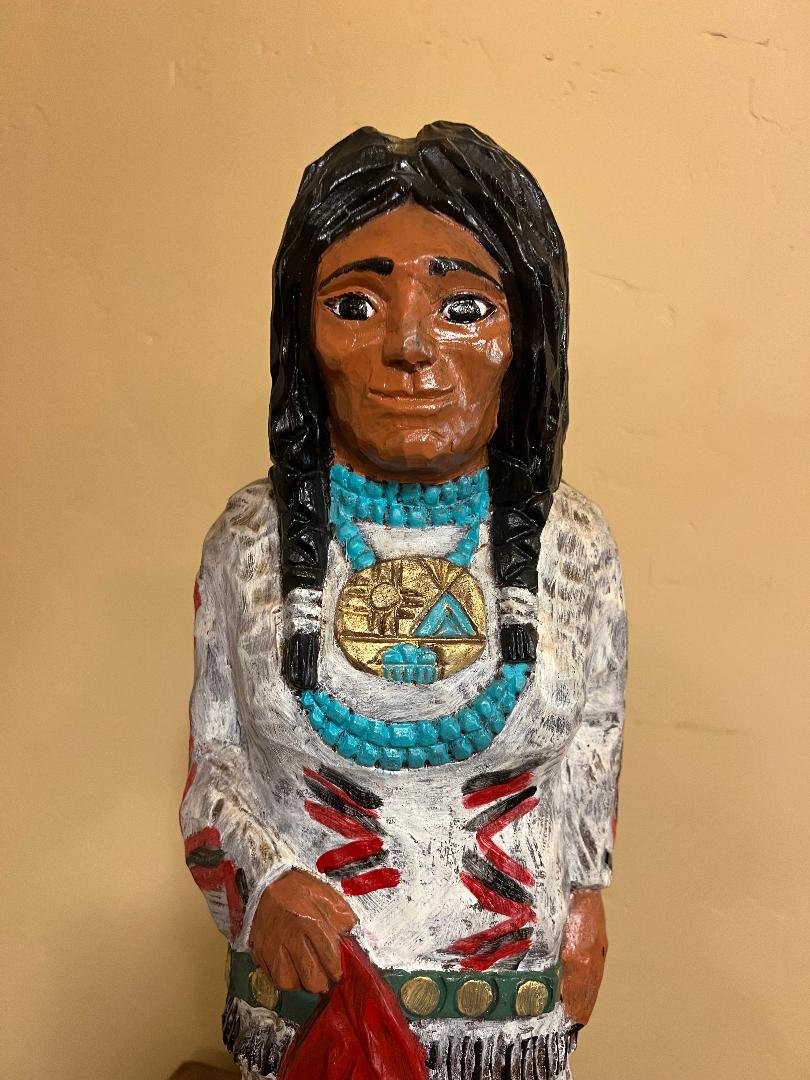 Vintage Ralph Gallagher 30" Indian Maiden carved wood statue