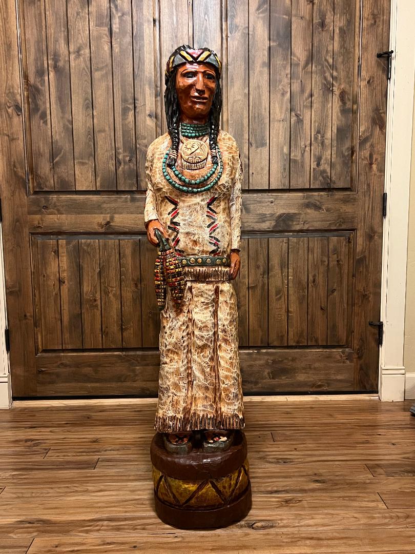 Vintage Ralph Gallagher 56" Indian Corn Maiden Carved Wooden Statue