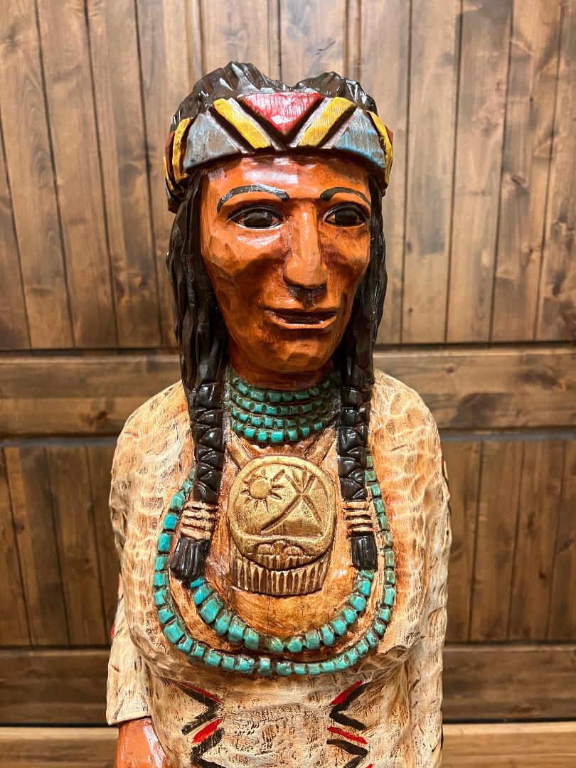 Vintage Ralph Gallagher 56" Indian Corn Maiden Carved Wooden Statue