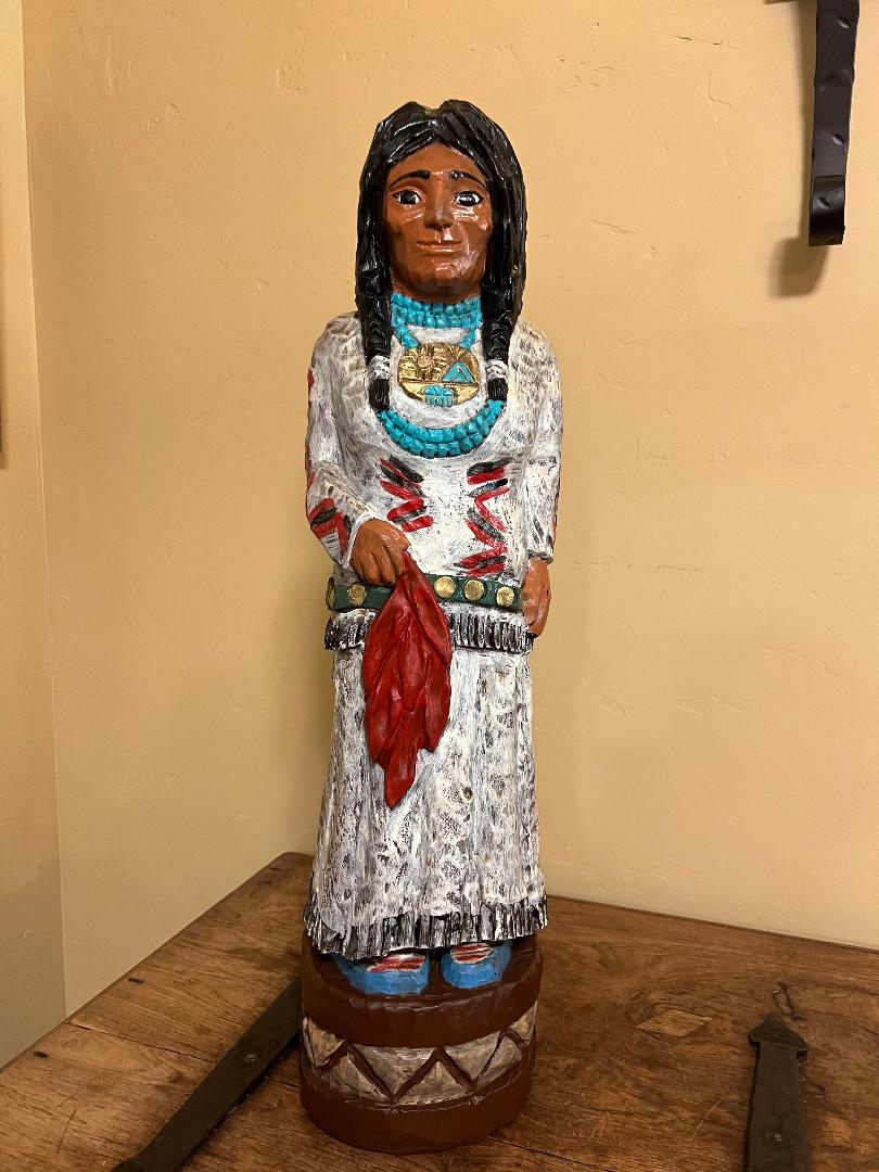 Vintage Ralph Gallagher 30" Indian Maiden carved wood statue