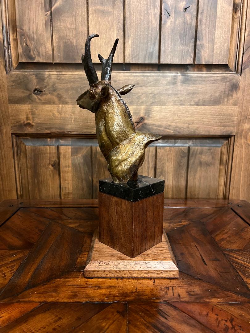 Pronghorn Antelope Bronze Sculpture By Artist Chris Navarro