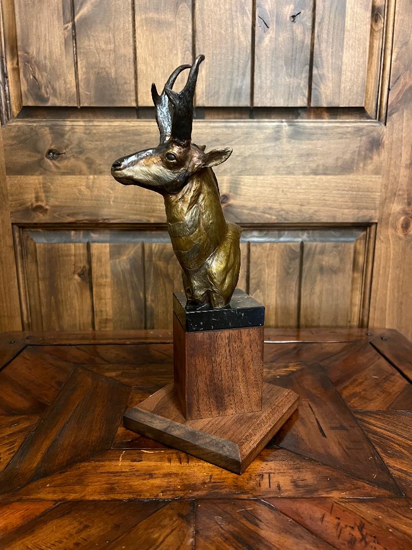 Pronghorn Antelope Bronze Sculpture By Artist Chris Navarro