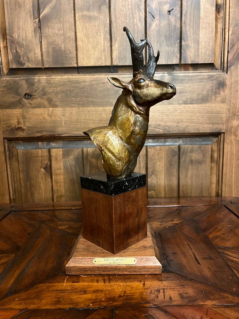 Pronghorn Antelope Bronze Sculpture By Artist Chris Navarro