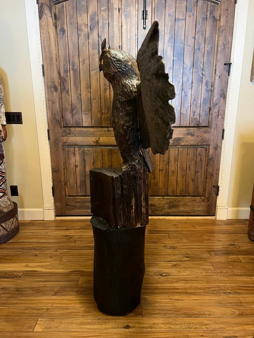 Totem Pole Owl Carved Wood Statue