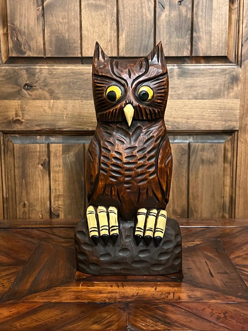 Vintage Ed Boggis  14" OWL CARVING Wooden Statue