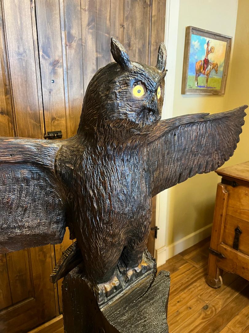 Totem Pole Owl Carved Wood Statue