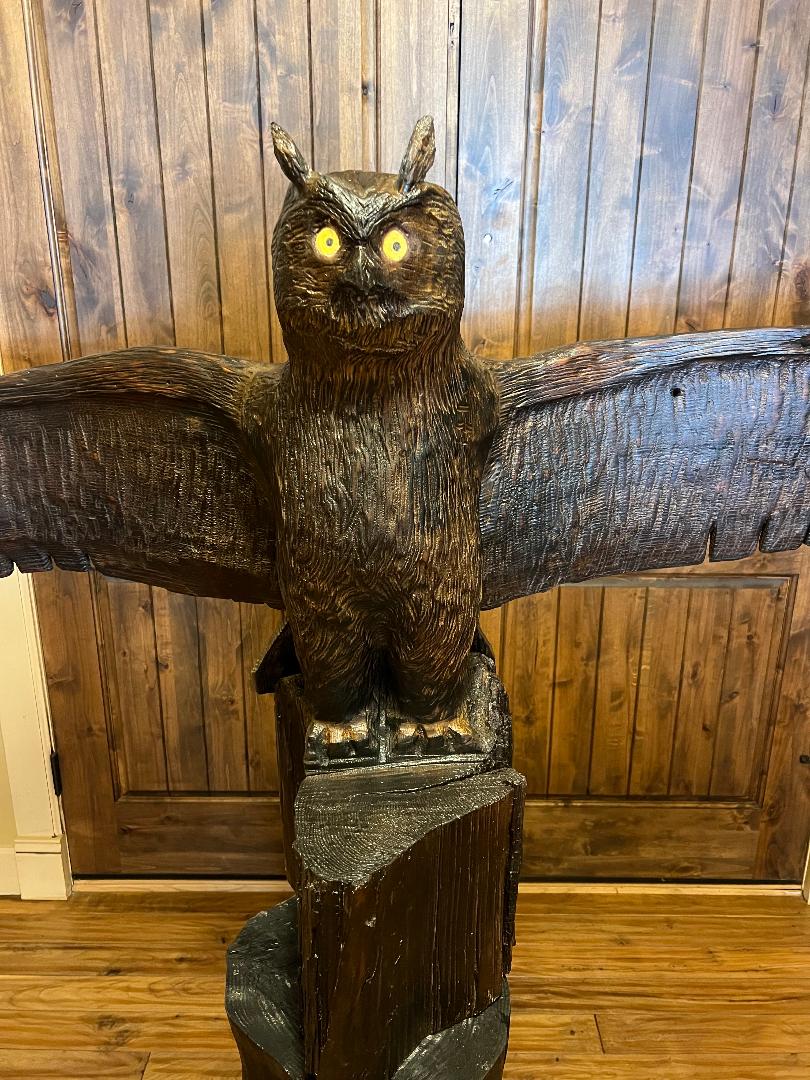 Totem Pole Owl Carved Wood Statue