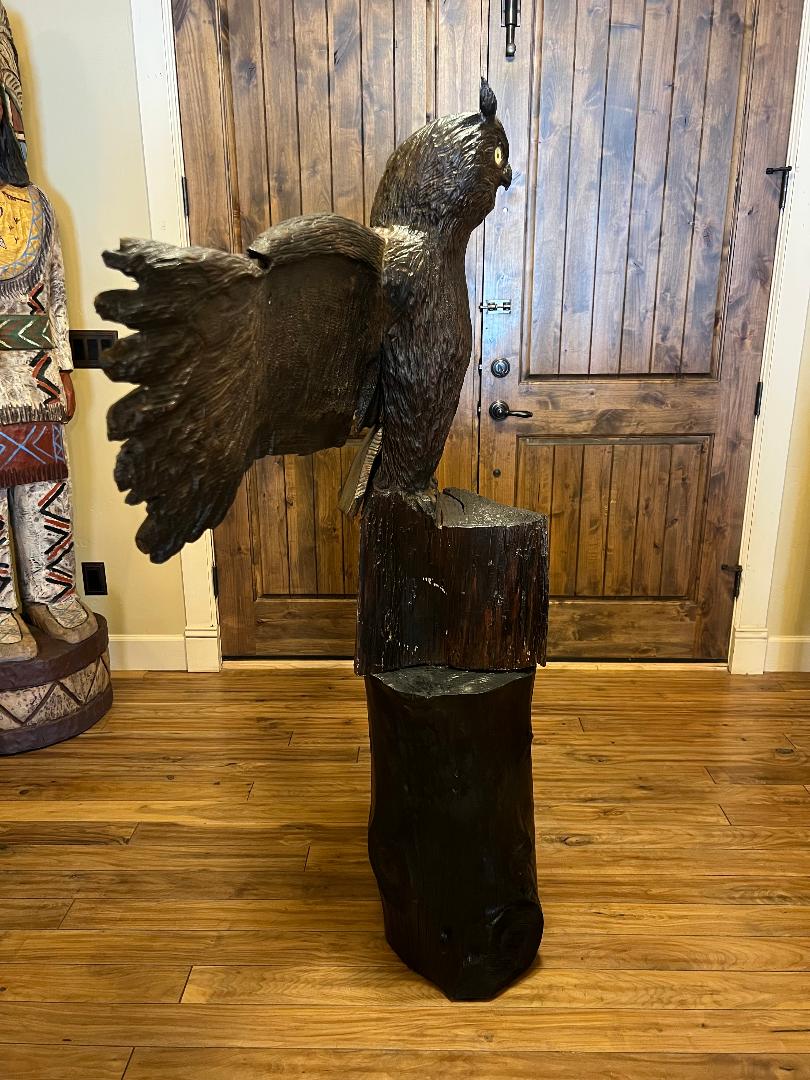 Totem Pole Owl Carved Wood Statue