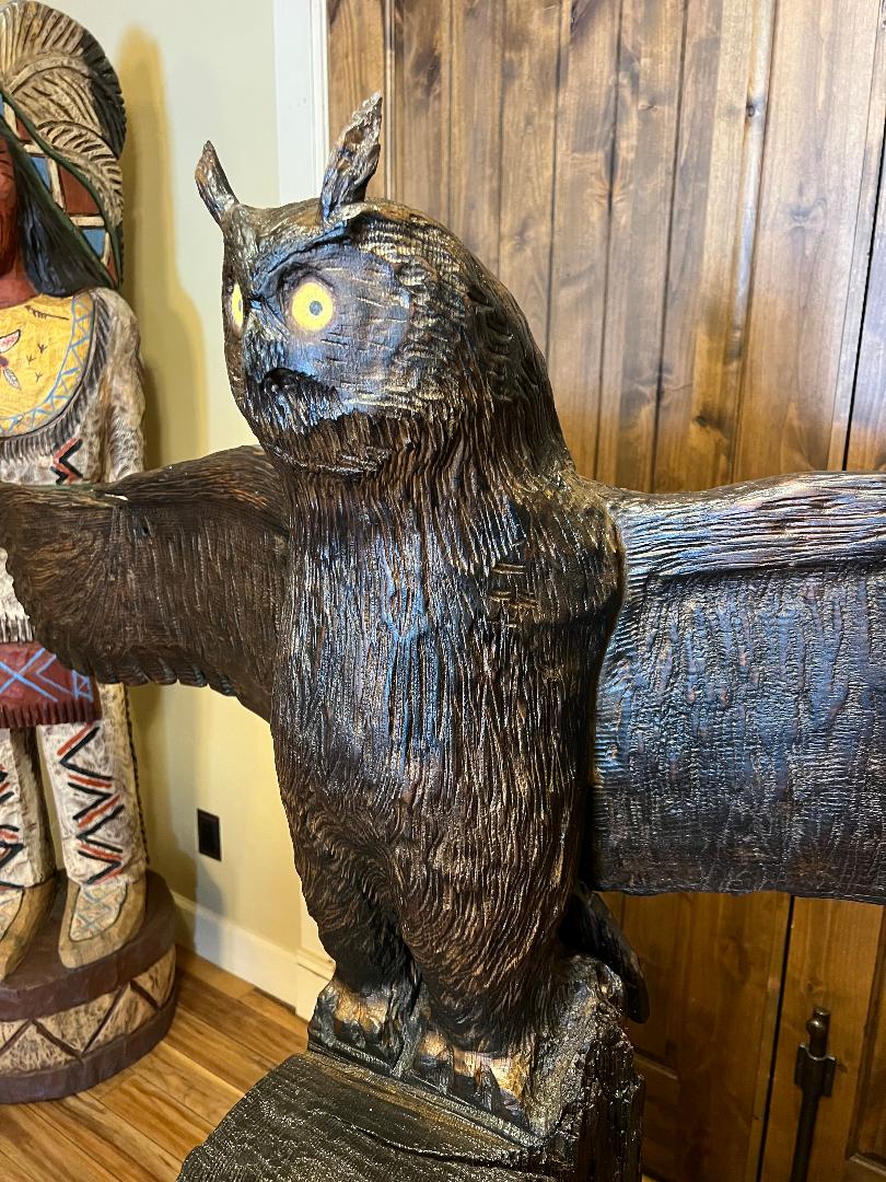 Totem Pole Owl Carved Wood Statue