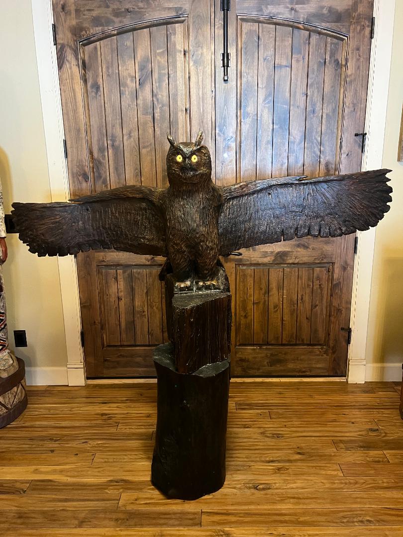 Totem Pole Owl Carved Wood Statue