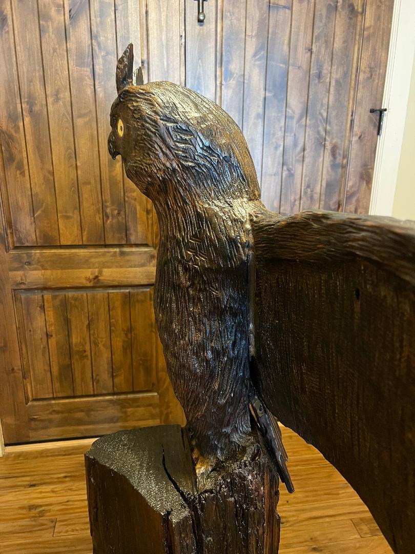 Totem Pole Owl Carved Wood Statue