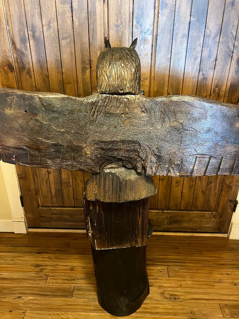 Totem Pole Owl Carved Wood Statue