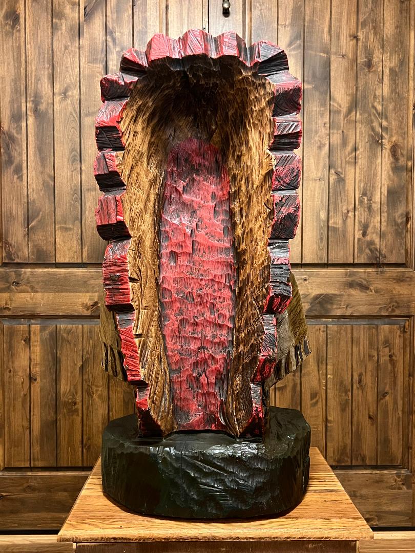 Cigar Store Indian Bust Vintage 37" Tall Wood Carving by Pat Brumfield Native American