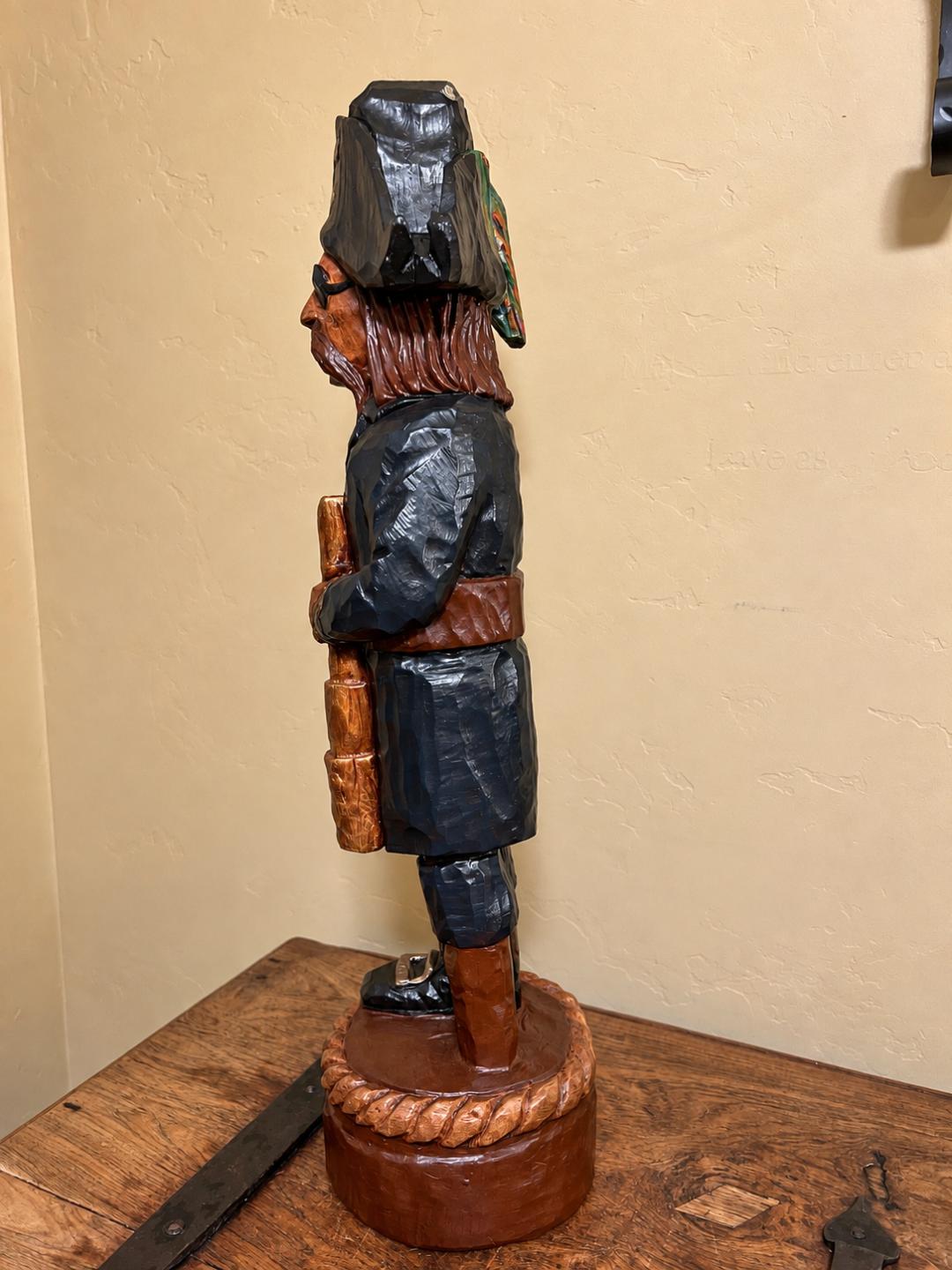 John Gallagher 30" Pirate with Parrot Carved Wooden Tabletop Statue