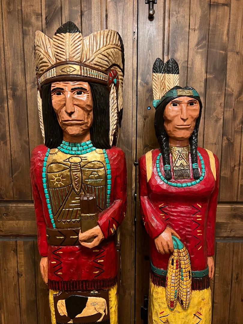 Custom Frank Gallagher Pair Cigar Store Indian and Corn Maiden with Papoose Statue