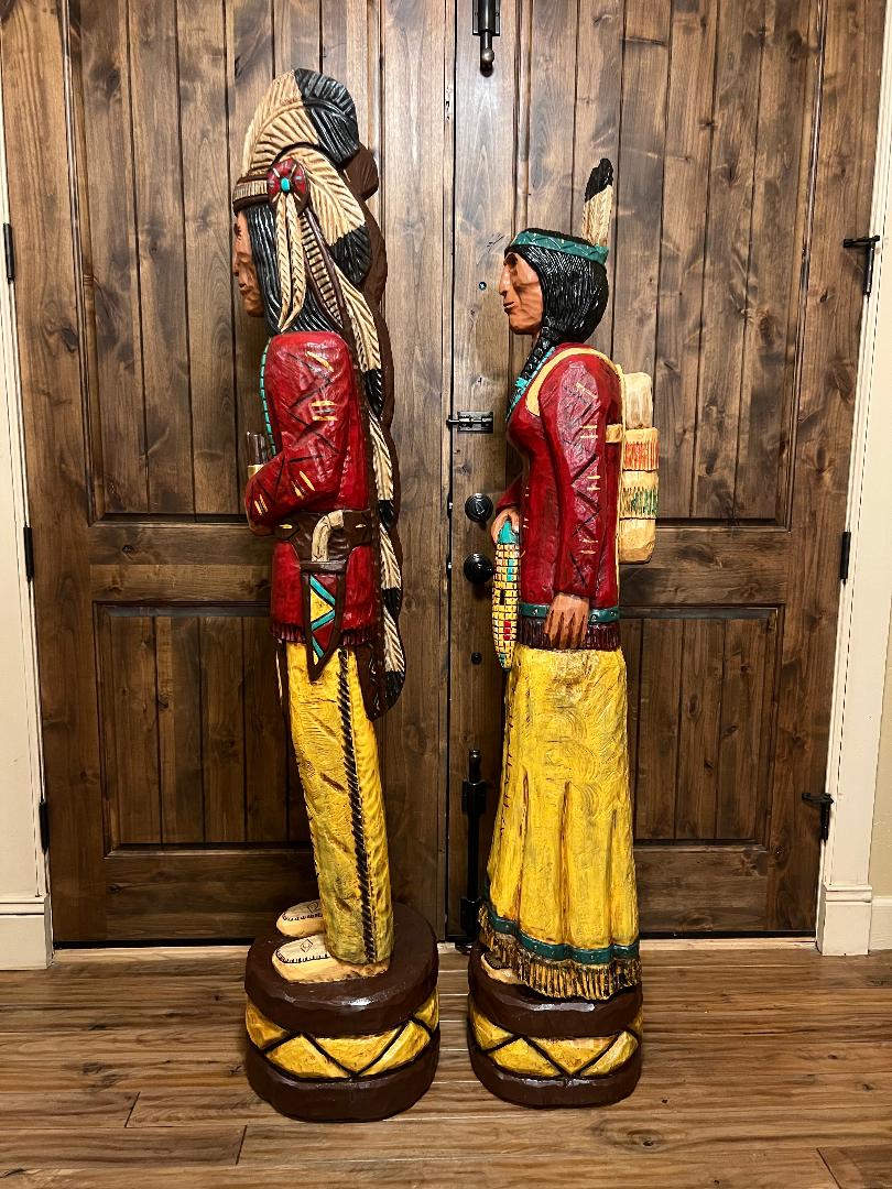 Custom Frank Gallagher Pair Cigar Store Indian and Corn Maiden with Papoose Statue