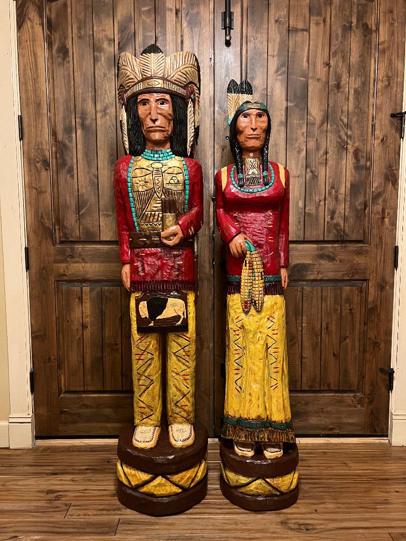 Custom Frank Gallagher Pair Cigar Store Indian and Corn Maiden with Papoose Statue