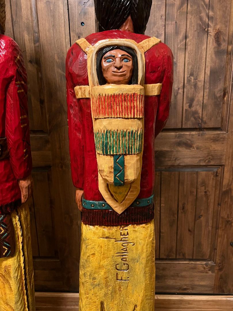 Custom Frank Gallagher Pair Cigar Store Indian and Corn Maiden with Papoose Statue
