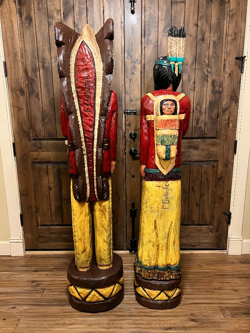 Custom Frank Gallagher Pair Cigar Store Indian and Corn Maiden with Papoose Statue