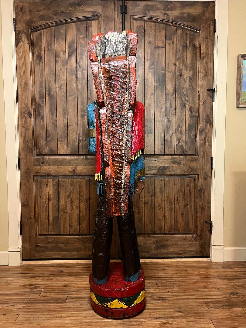 Vintage Pat Brumfield 6' 4" Cigar Store Indian wood carving statue