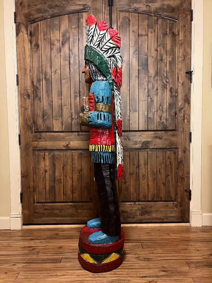 Vintage Pat Brumfield 6' 4" Cigar Store Indian wood carving statue