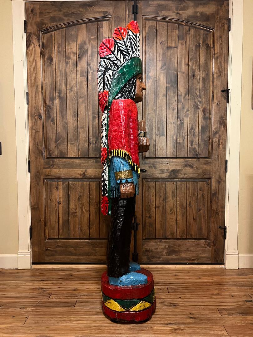 Vintage Pat Brumfield 6' 4" Cigar Store Indian wood carving statue