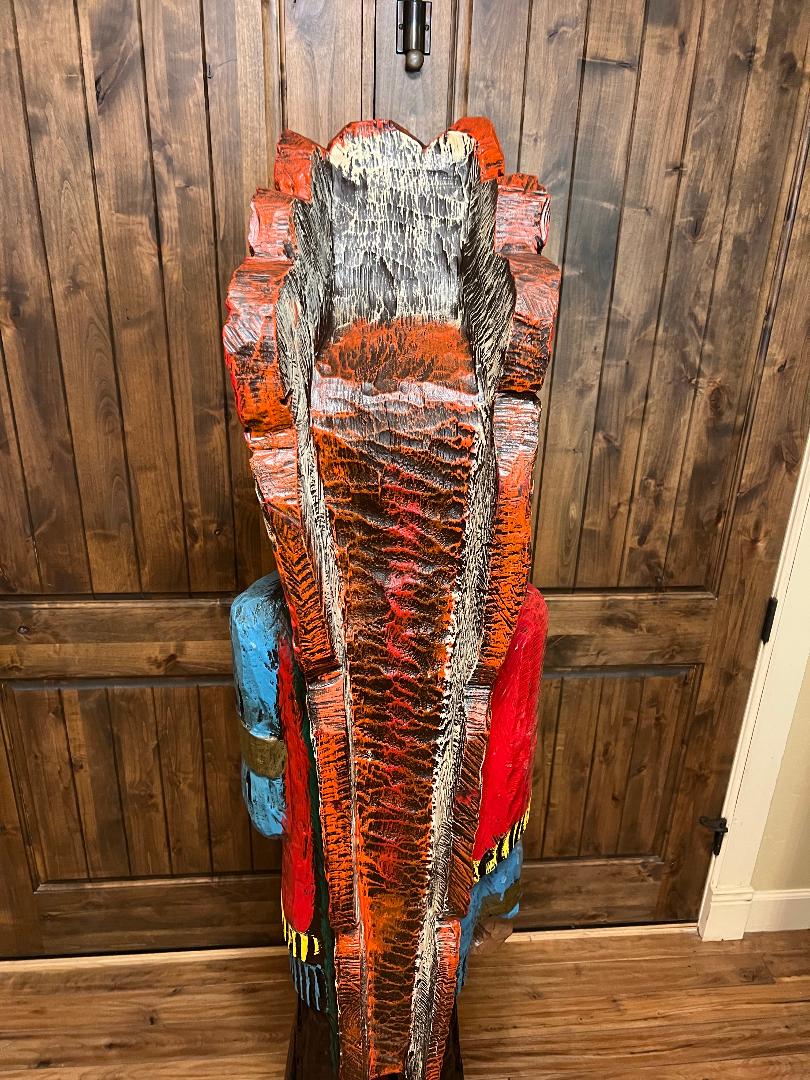 Vintage Pat Brumfield 6' 4" Cigar Store Indian wood carving statue