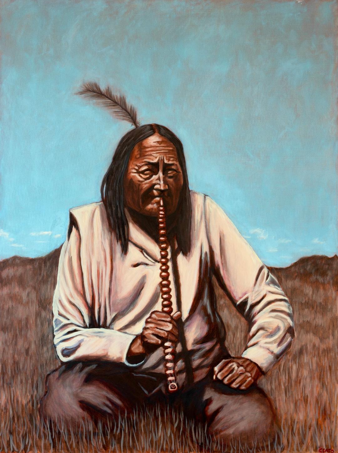 Peace Pipe 36" x 48" Native American Oil on Canvas Painting by Julian Centofante