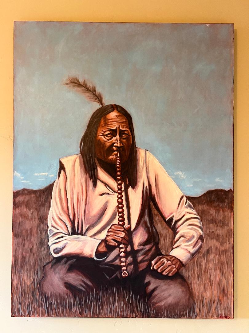 Peace Pipe 36" x 48" Native American Oil on Canvas Painting by Julian Centofante