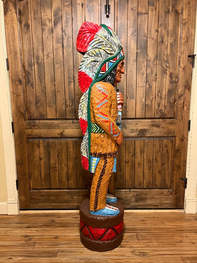 Vintage Ralph Gallagher 6 Ft Cigar Store Indian Carved Wooden Statue Peace Pipe