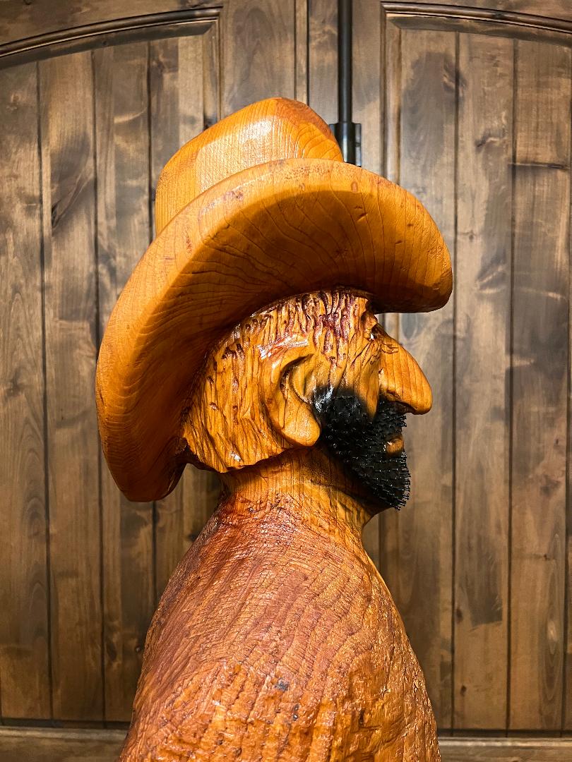 Cowboy Carved Wood Statue 6' 4" by Artist Ray Kawalski Gun Slinger Outlaw