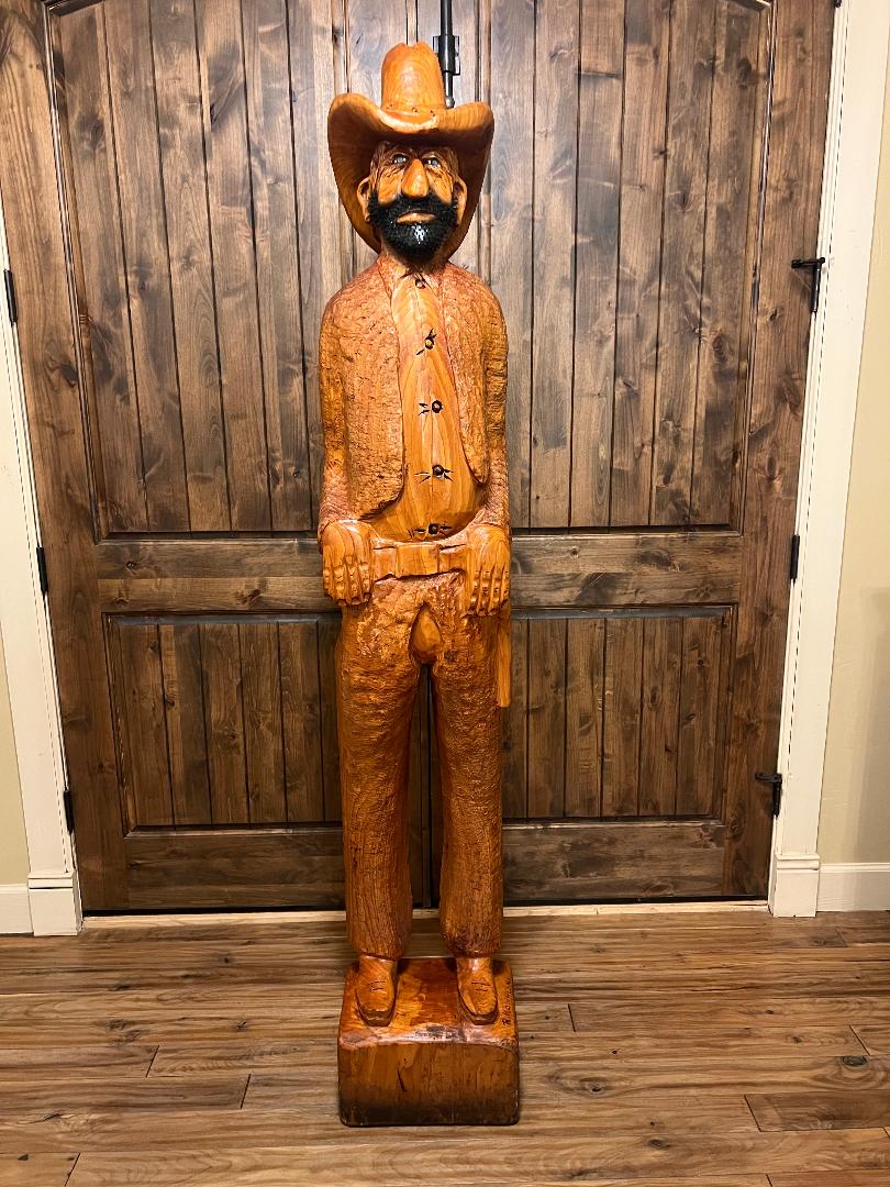 Cowboy Carved Wood Statue 6' 4" by Artist Ray Kawalski Gun Slinger Outlaw