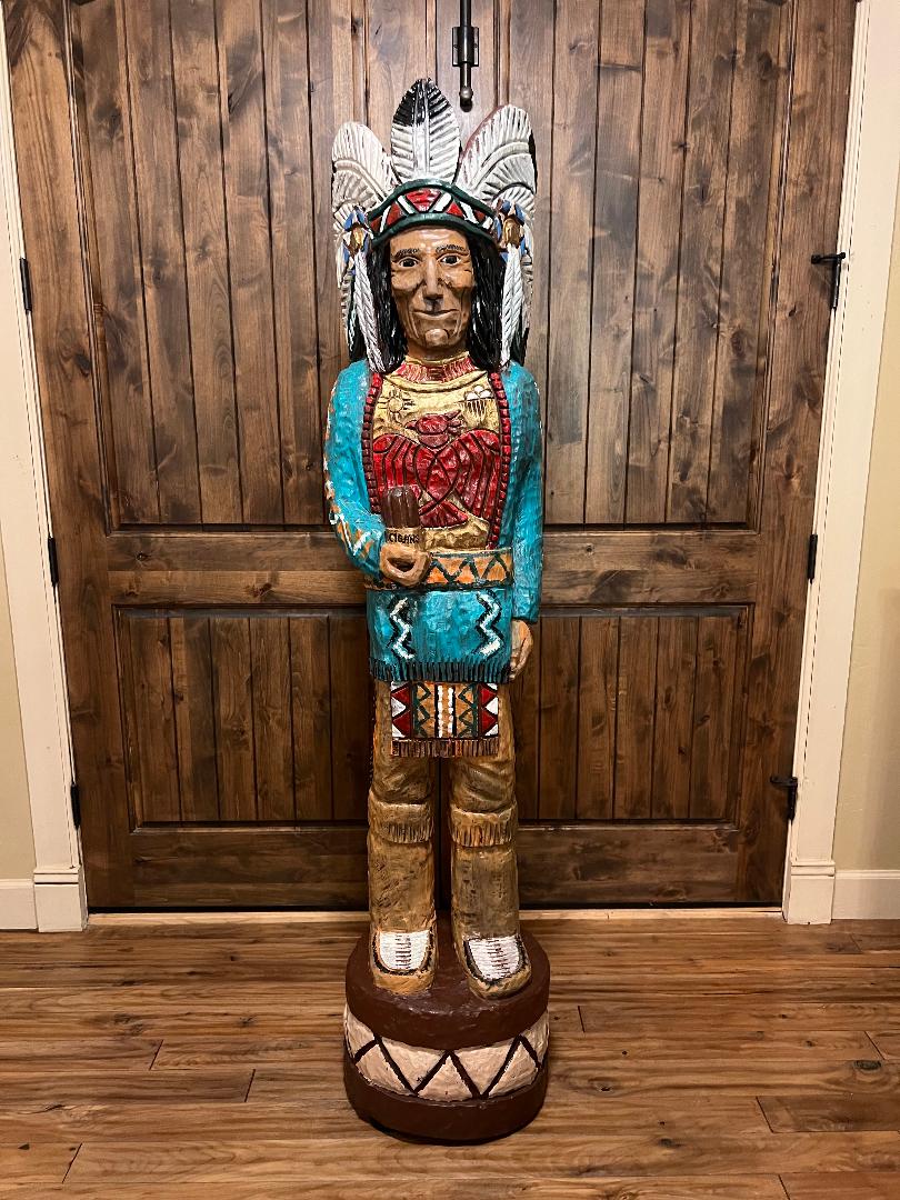 Vintage Ralph Gallagher 6 ft Cigar Store Indian carved wooden statue Thunderbird