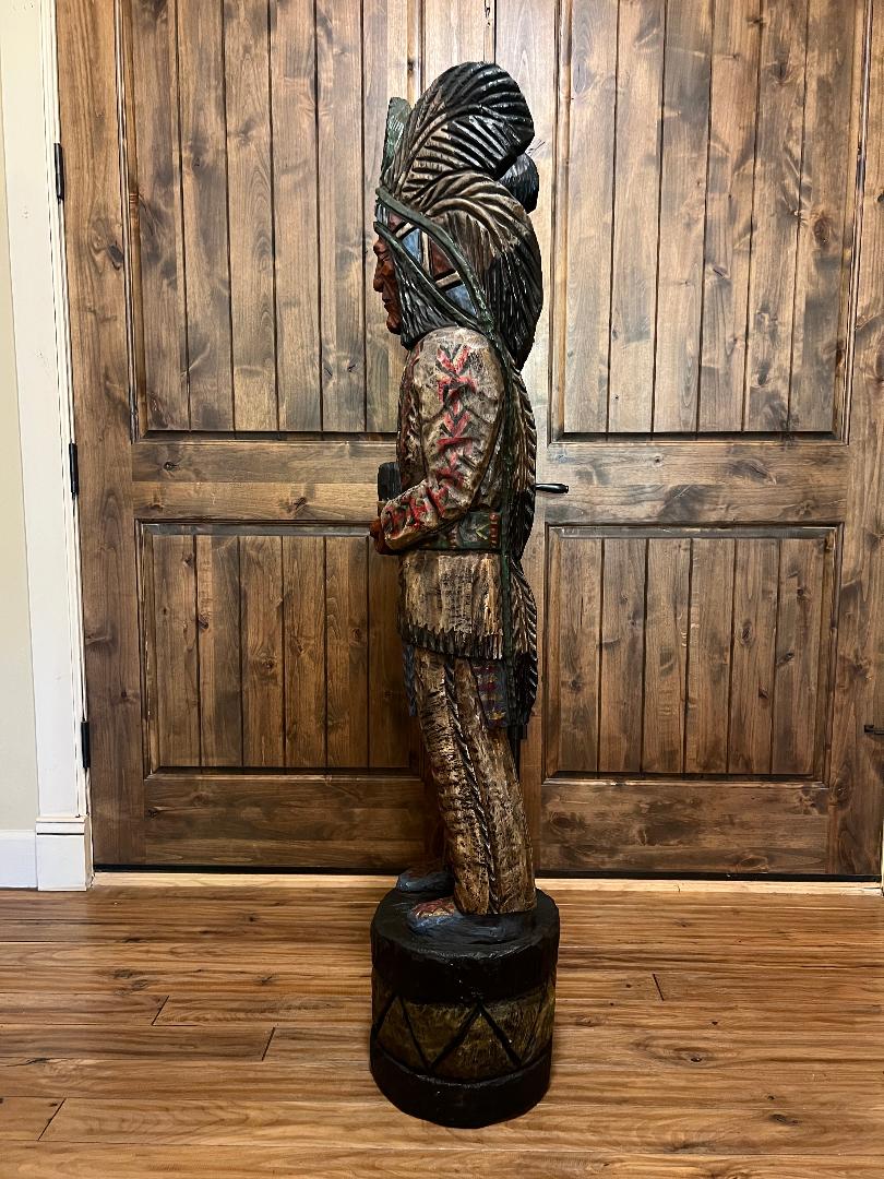 Vintage Ralph Gallagher 5 Ft Cigar Store Indian Carved Wooden Statue