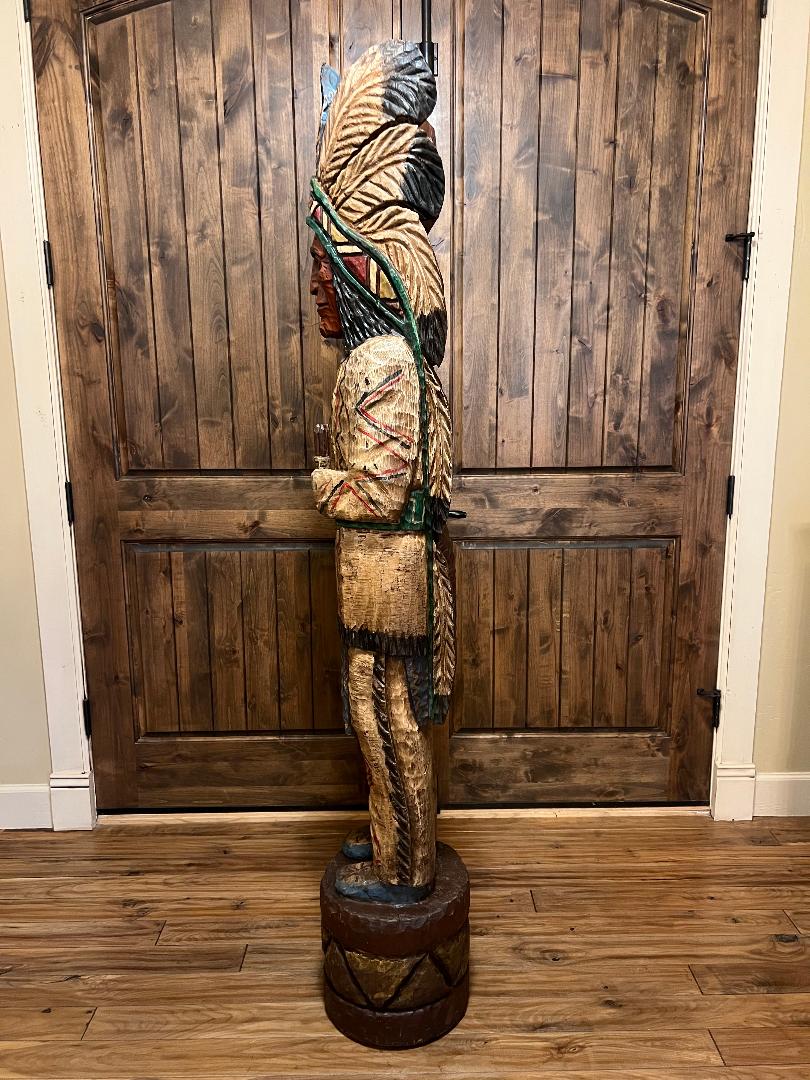 Vintage Ralph Gallagher 6 ft Cigar Store Indian carved wooden statue