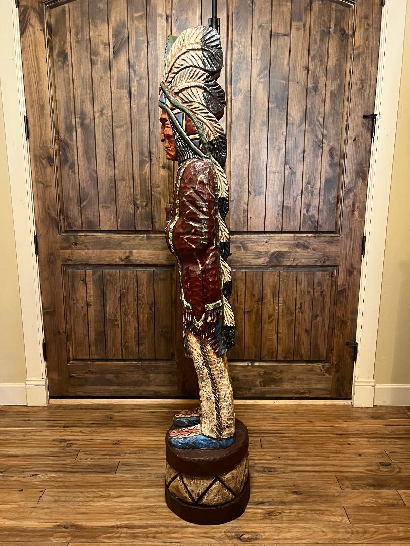 Vintage Ralph Gallagher 6 ft Cigar Store Indian carved wooden statue