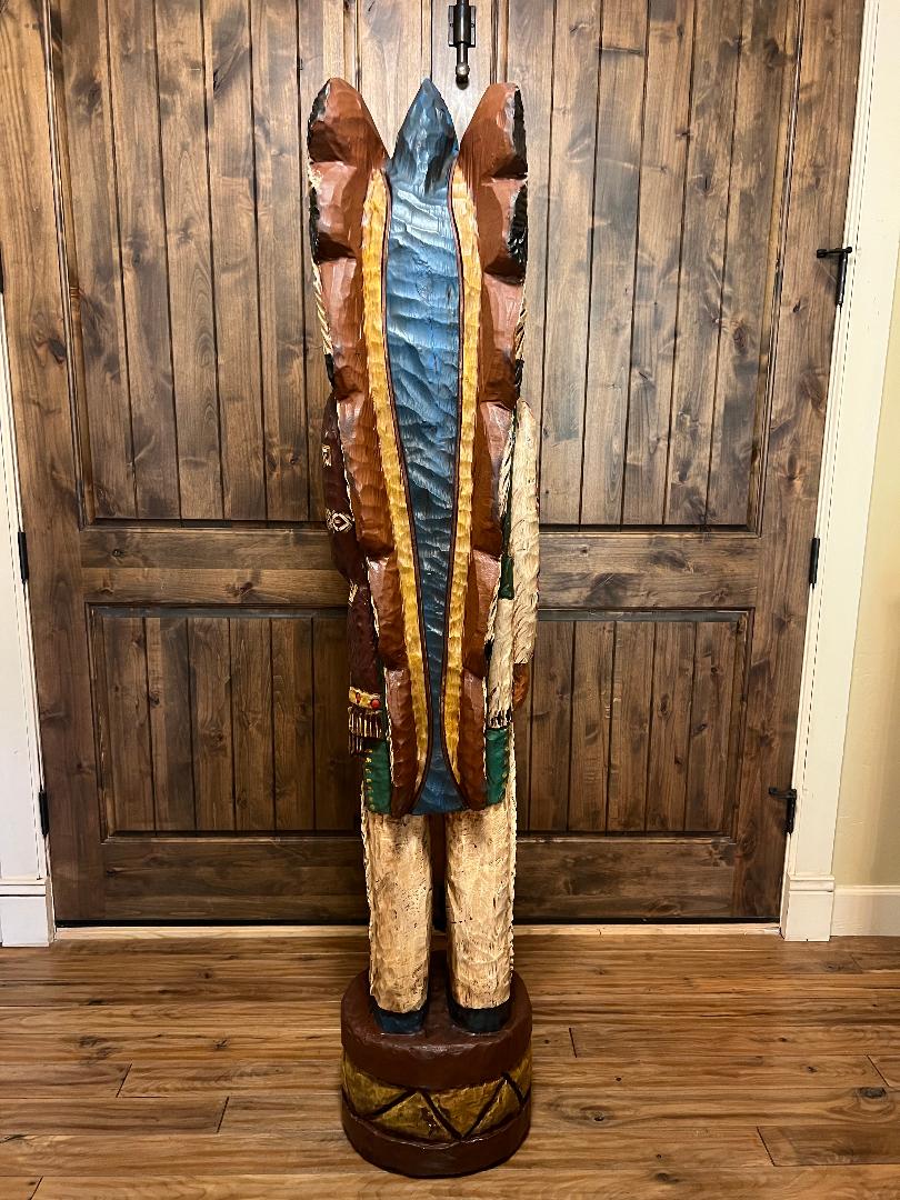 Vintage Ralph Gallagher Signature Series 6 ft Cigar Store Indian carved wooden statue