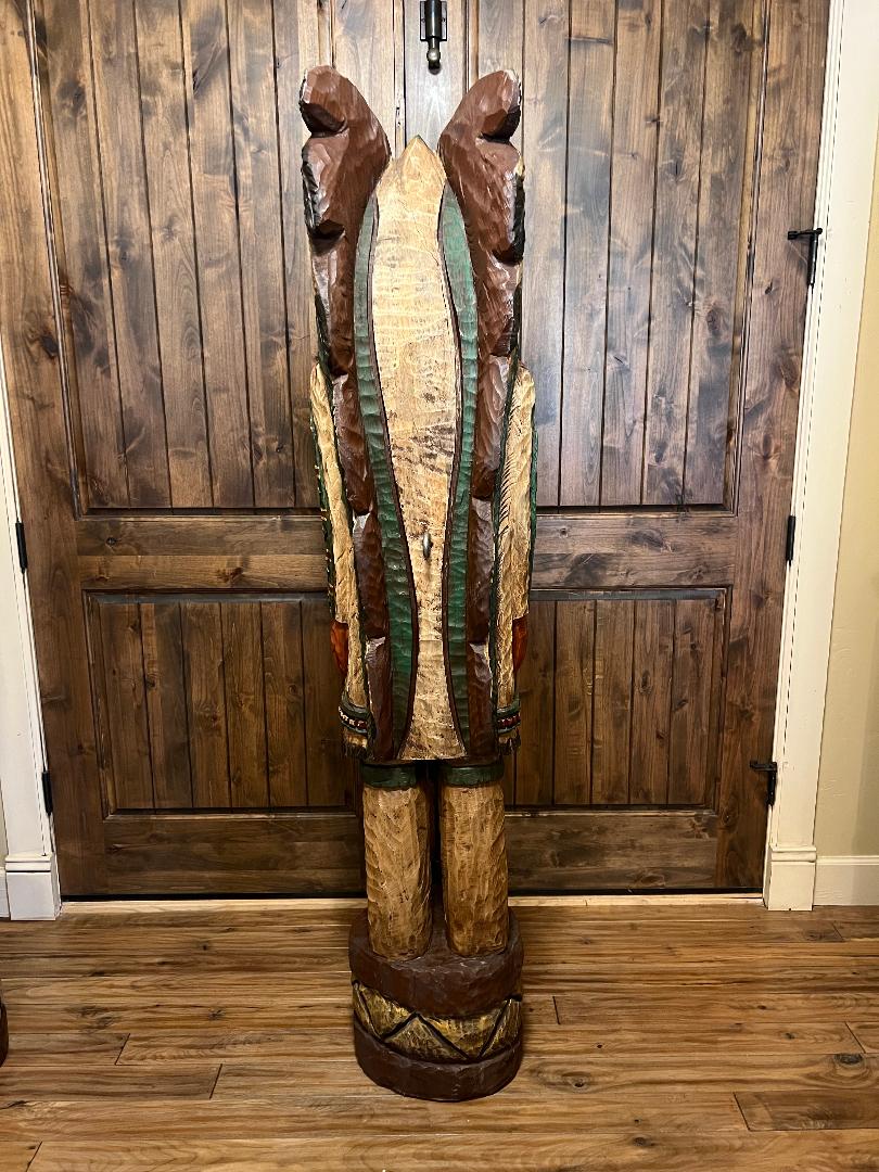 Vintage Ralph Gallagher 6 ft Cigar Store Indian carved wooden statue