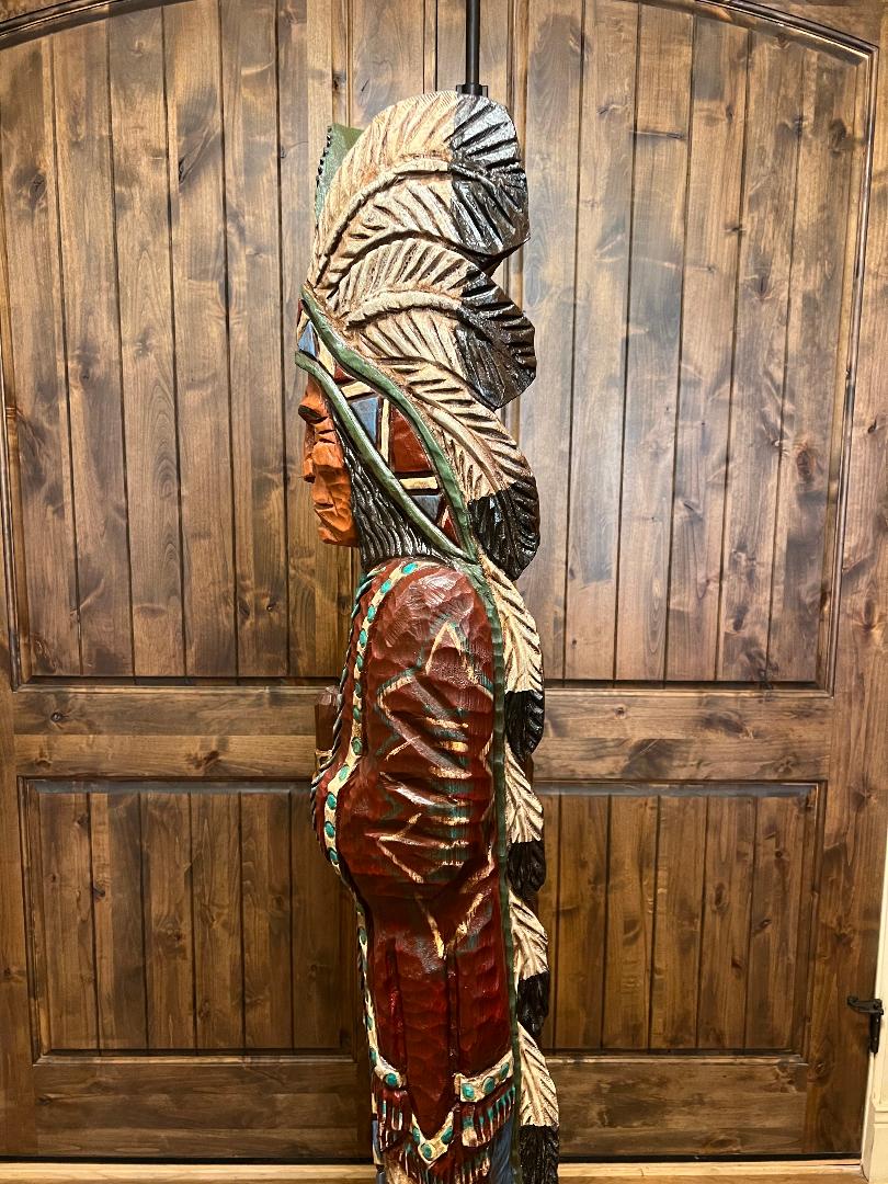 Vintage Ralph Gallagher 6 ft Cigar Store Indian carved wooden statue