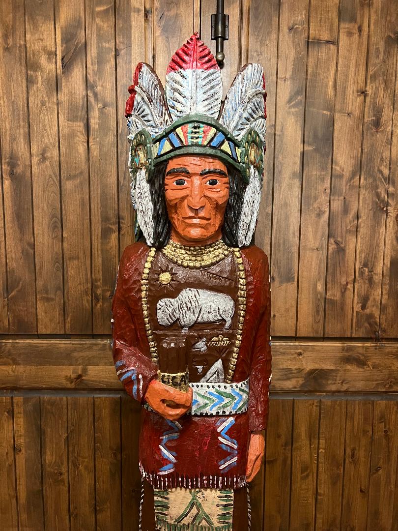 Vintage Ralph Gallagher 6' 2" Cigar Store Indian carved wooden statue