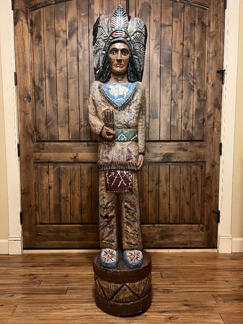 Vintage Ralph Gallagher 6' 1" Cigar Store Indian carved wooden statue