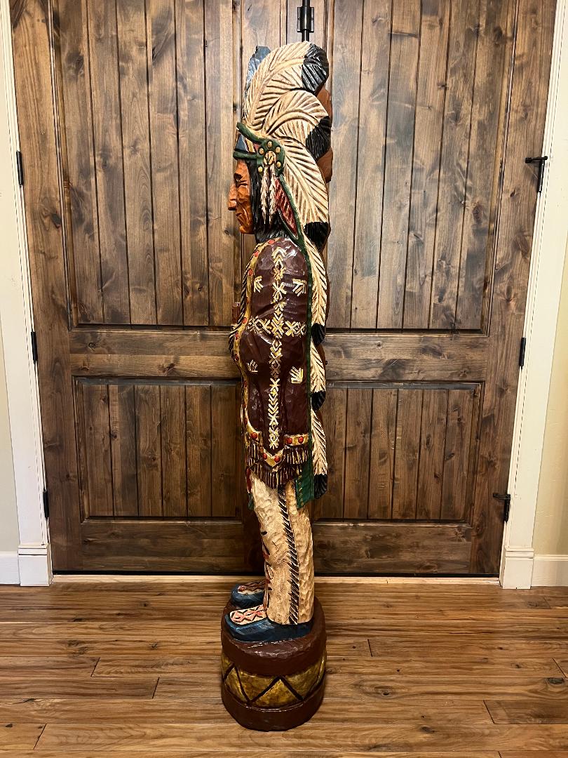 Vintage Ralph Gallagher Signature Series 6 ft Cigar Store Indian carved wooden statue